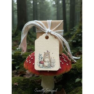 16 Bear Tags, Cute with Mushrooms